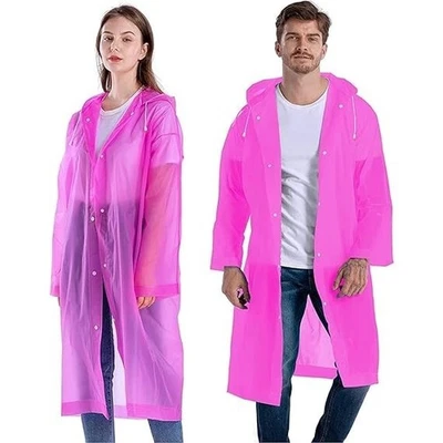 Plain Long Raincoat Pink Color With Hooded & Button Free Size Unisex Pack Of 6 - Image 1 of 3
