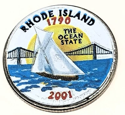 # C2718  RHODE ISLAND    STATE QUARTER  COIN,    COLORIZED     2001-D - Image 1 of 2