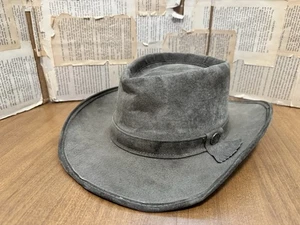 Henschel Skullys Hat GreySuede Western Aussie Cowboy Indiana Jone Rodeo Sz Large - Picture 1 of 8