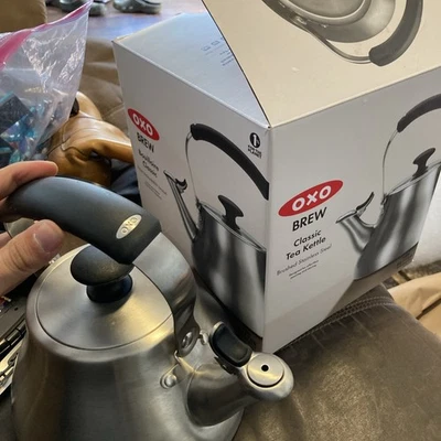 OXO Brew Classic Tea Kettle Brushed Stainless Steel Silicone Handle 1.7 Quart - Image 1 of 4
