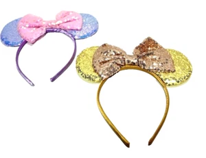 Girls / Kids Dress Up Head Bands 2pc Set Sequence Hair Accessories Bow Tie - New - Picture 1 of 8