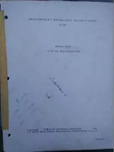 HP 428A Clip-On Milliammeter Preliminary Operating Instructions, 1958 - Picture 1 of 12