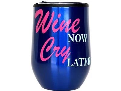 Taza de viaje de café/vaso de vino sin tallo personalizado de 12 oz con tapa (azul) Foto 1 de 4