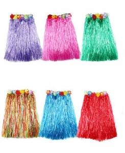 Long Hawaiian Beach Party Grass Skirt Hula Flower Festival Fancy Dress 9 COLOURS - Picture 1 of 15