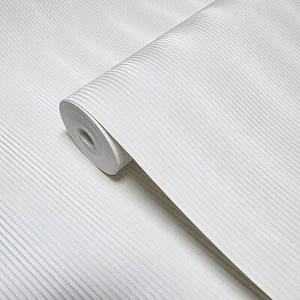 Satin ivory off white vertical lines faux fabric textured modern Wallpaper rolls - Picture 1 of 14