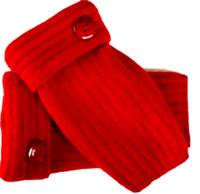 FINGERLESS GLOVES RED 100% CASHMERE M MEDIUM MITTENS ARM WARMERS WINTER CUFFS - Image 1 of 2