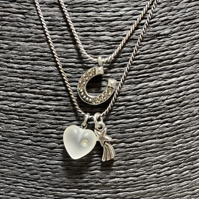 BRIGHTON Good Luck Charm Necklace Silver Plated Chain Kitsch Heart Horseshoe NWT - Image 1 of 4
