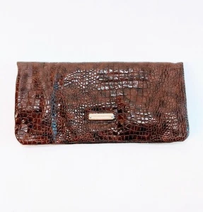 Steve Madden Foldable Envelope Clutch Purse in Caramel PVC Alligator Embossed - Picture 1 of 7