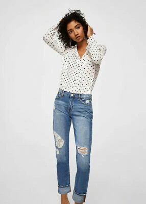 Mango Vintage Relaxed Ripped Blue Jeans Size 12 New With Tags - Image 1 of 4