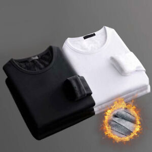 Men Thermal Fleece Lined T-shirt Winter Warm Tops Trouser Long Sleeve T-Shirt