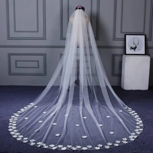 Flower Bridal Veils 3 meters Tulle Cathedral Veil Wedding Veils for Bride - Picture 1 of 6