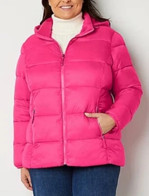 NWT Women's 2X Pink St. John's Bay Puffer Hooded Jacket - Image 1 of 2