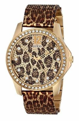 GUESS Women's Animal Print Mesh Bracelet, crystal Gold Tone gemmed Watch U0333L1 - Image 1 of 4
