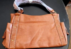 Cartera/bolso de mano Loreal bronceado/marrón claro con cremallera; 11 H"" x16""Lx 4"" W; 8"" correas; nuevo - Imagen 1 de 11