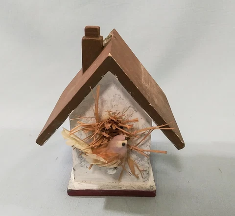 Small Decorative Wood Bird House to Mount on Stick 7"x6" Cover