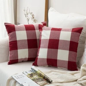 Throw Pillow Covers Set of 2 18x18" Checkers Plaid Christmas Decorative Square - Picture 1 of 12