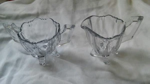 Antique Vintage Heavy Glass Footed Cream pitcher Sugar Bowl Set - Picture 1 of 7