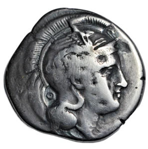 Lucania, Velia, AR nomos ok. 340-334 p.n.e., Atena/lew, grupa theta - Zdjęcie 1 z 3