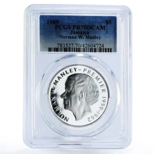 Jamaica 5 dollars Manley Independence PR70 PCGS proof silver coin 1989 - Picture 1 of 2