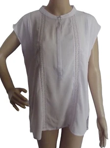 English Laundry Small Lilac Cap Sleeve Pintucked Lace Blouse -Slub Melange Back - Picture 1 of 10