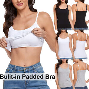 Women Camisole with Built In Padded Bra Adjustable Strap Sleeveless Vest Tank