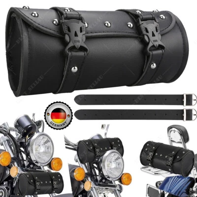 Motorrad Toolbag Werkzeug Leder Lenker Rolle Für Harley Chopper Tasche Schwarz - Bild 1 von 4