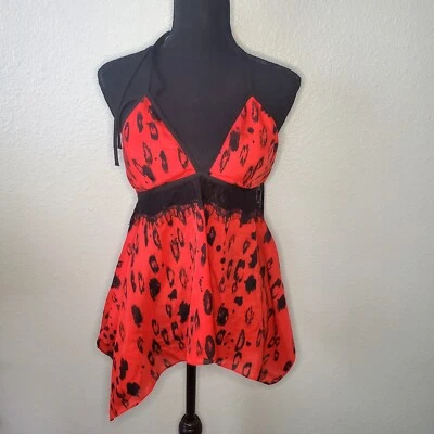 Lencería Bebe Roja Para Mujer Roja Con Encaje Negro, Estampado Animal Talla X-Pequeña Top  Foto 1 de 4