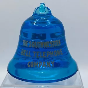 The Southwestern Bell Telephone Company Glass Bell Paperweight Peacock Blue - Picture 1 of 4