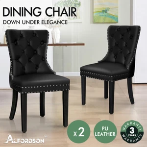 ALFORDSON 2x Dining Chairs Kitchen Lounge Padded Diamond Tufted PU Leather Black - Picture 1 of 12