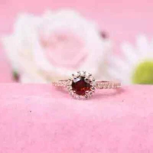 1.30Ct Round Cut Lab Created Red Garnet Engagement Ring 14K Rose Gold Plated - Picture 1 of 5