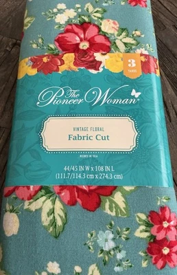 The Pioneer Woman Teal Vintage Floral Fabric Cut 3 Yards 100% Cotton New - Image 1 of 4