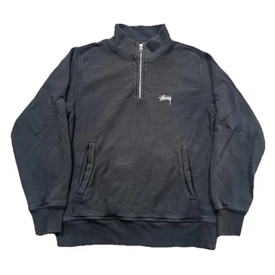 Stussy Stock Logo Mock Neck Pullover Mens Black 1/4 Zip Embroidered Small - Image 1 of 4
