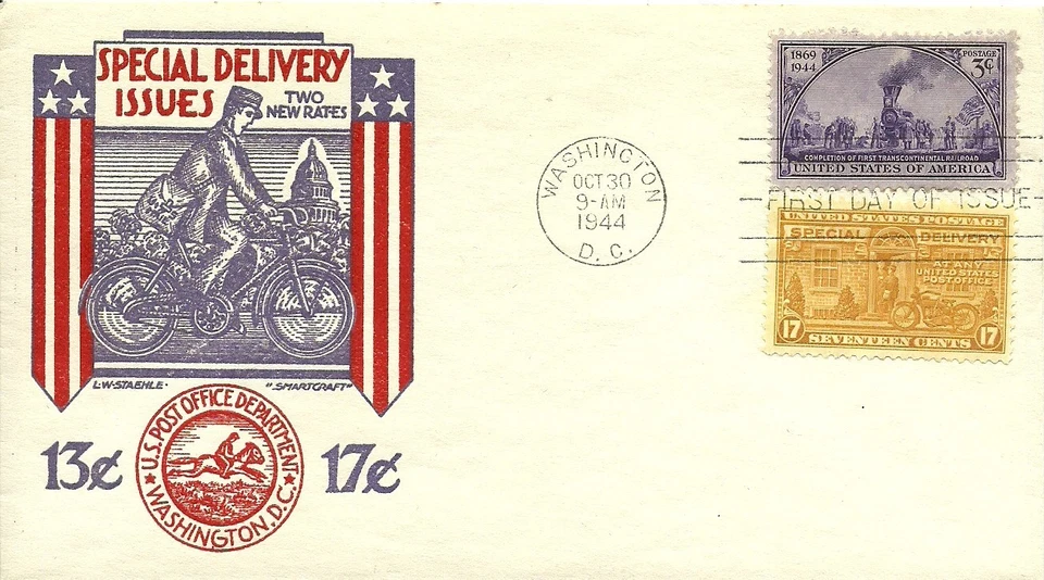 FDC E18 - 17¢ Motorcycle - 10/30/1944 - Washington, DC - Smartcraft - Image 1 of 1