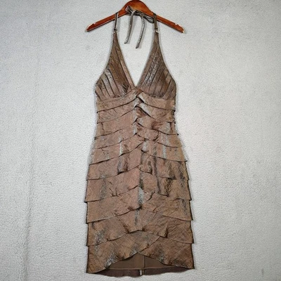Cache Dress Women's 4 Brown Tiered Halter Neck Sleeveless Cocktail Vintage Y2K - image 1 of 4