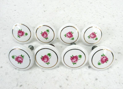 Gaveta de porcelana vintage puxa botões rosa ouro acabamento redondo 1,5 "conjunto de 8 - Imagem 1 de 4