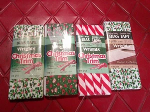 LOTE de cuatro PATRONES DE NAVIDAD Algodón/Poliéster 1/2" DOBLE DOBLE PLIEGUE CINTA SESGADA - #H6 - Imagen 1 de 2