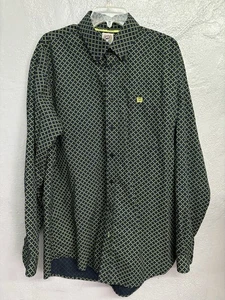 Camisa Cinch Para Hombres Grande Verde Estampado Abotonada Western Rodeo Logo Algodón - Imagen 1 de 14