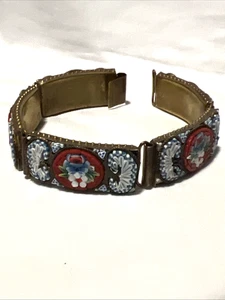 Italian Art Glass Micro Mosaic Link Bracelet Blue White Floral 7.5" - Picture 1 of 13