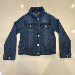 DKNY Girls Denim Jacket Size 7 Button Front Blue Jean Stretchy Cotton Blend - Picture 1 of 11