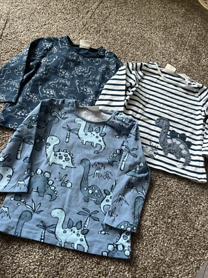 Next Boys 3 x Long Sleeve Tops Dinosaur Blue 6-9 Months Excellent Condition - Image 1 of 4