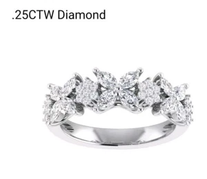 Bellissima donna oro bianco 14 carati su argento sterling diamante e zaffiro misura 7 - Foto 1 di 3