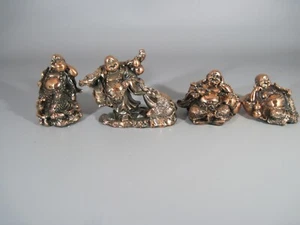 4 Copper Color Buddha Figurines "Health" 3 in Tall 2 in wide End missing on box - Picture 1 of 8