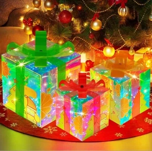 Christmas Laser Lighted Gift Boxes with Bow, Light Up Present Boxes Decorations - Picture 1 of 7