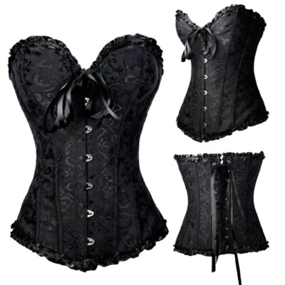 Women Overbust Boned Corset Burlesque Basque Tops Lace-Up Costume Size 6-24 - Image 1 of 4