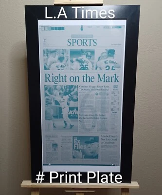 Placa de impresión L.A. Times 8 de septiembre de 1998 Mark Mcgwire "Justo en la marca" Foto 1 de 4