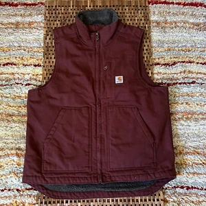 Carhartt Duck Canvas Sherpa Lined Vest Red Men's Size Medium - Picture 1 of 3