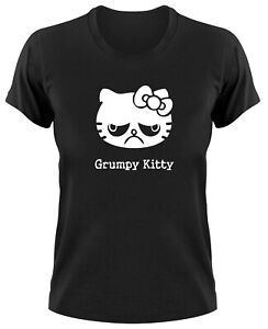 Grincheux Kitty Fillette T-Shirt Fun Drôle Chaton Hello Chat No Nope Meme Chat