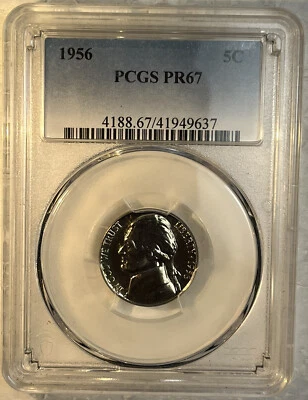 Jefferson 1956 níquel 5 centavos certificado PCGS PR 67 prueba brillante alta calidad Foto 1 de 4