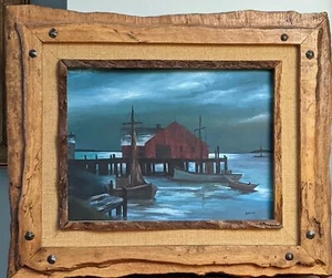 VTG Oil Maritime—Boathouse and Sailboats at Night—by Cheenan—Rugged Frame, Matte - Picture 1 of 12