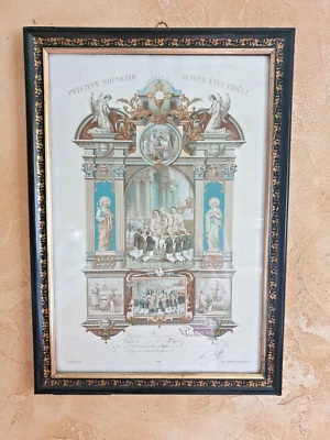 Certificat de 1ere communion d’André Marie Peuble de  191 cadre style Napoléon 3 - Photo 1/4
